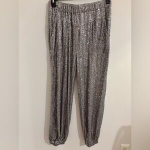 Porter Collective Silver Sequined Pants with elastic cuffs